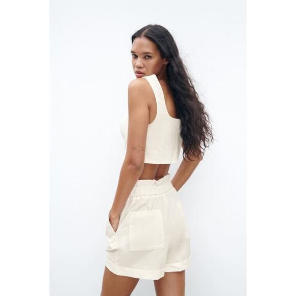 TURNED-UP HEM PAPERBAG SHORTS - Picture 3 of 6